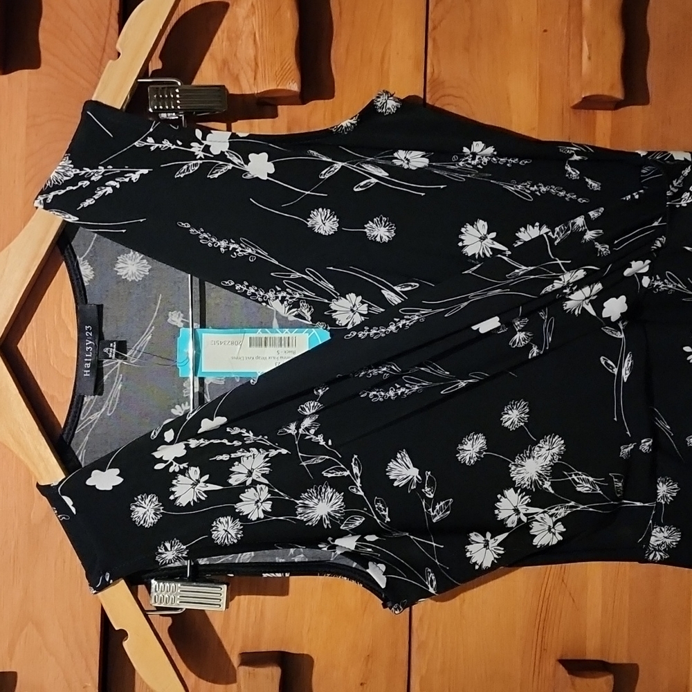Hailey 23 Seanna Knit Faux Wrap Knit Dress, Black & White, Small - Picture 3 of 6